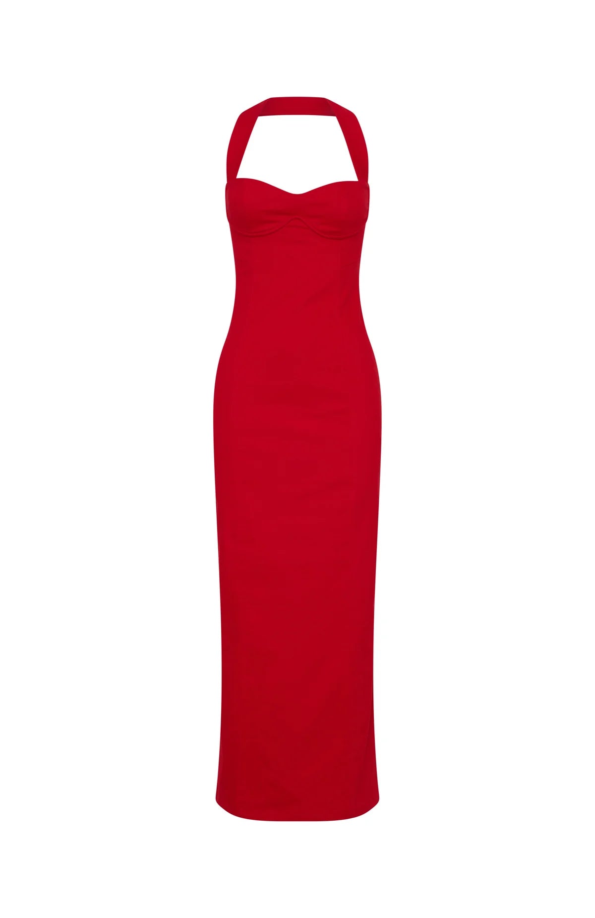 Champagne High Halter Maxi Dress Red