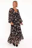 Evian Long Sleeve Maxi Dress Black Floral