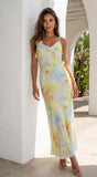 Floravie Watercolor Floral Maxi Dress Blue Multi