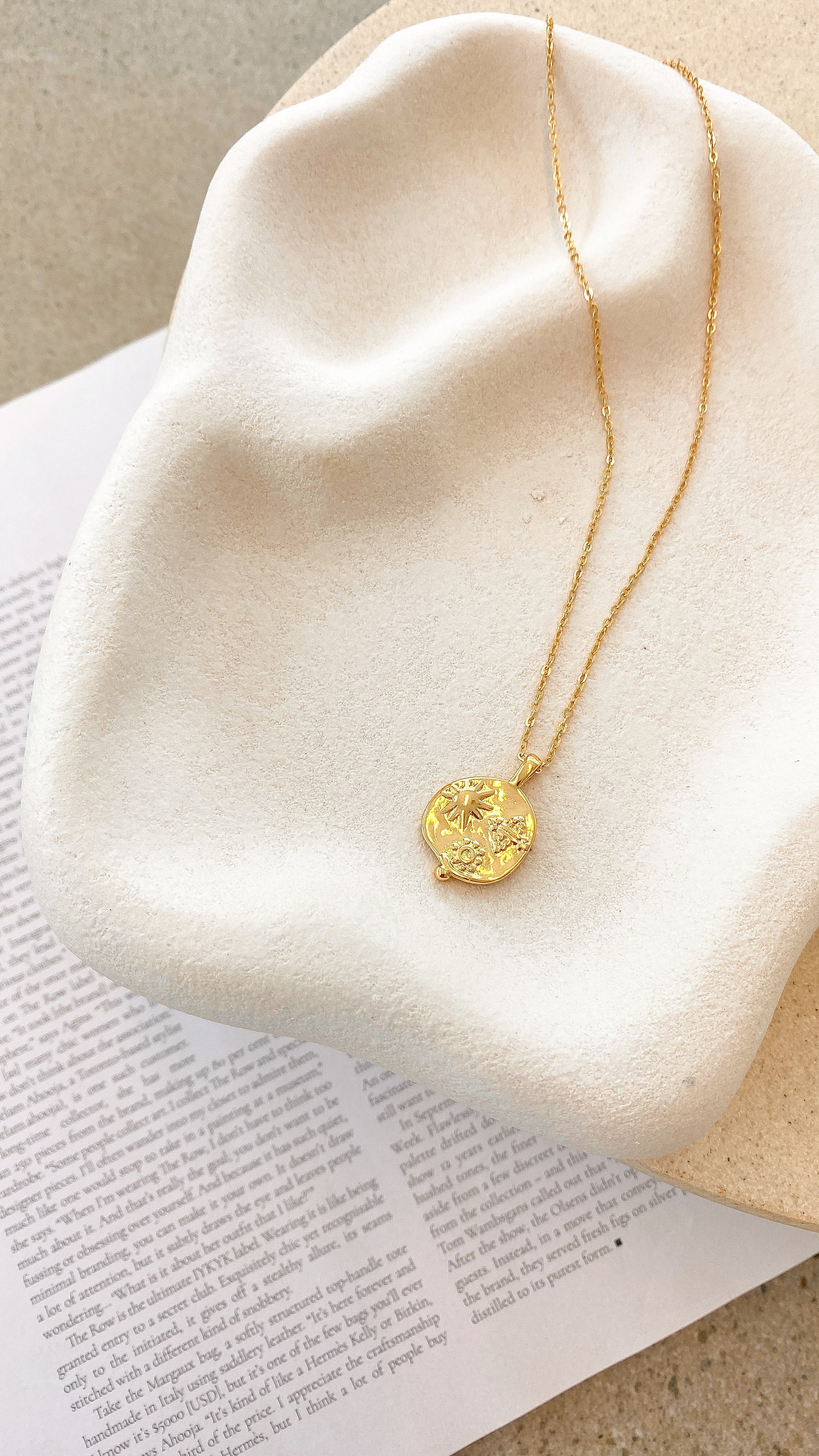 Ocean Coin Charm Necklace Gold