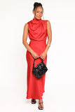 Anabelle Halter Neck Lace Maxi Dress Red