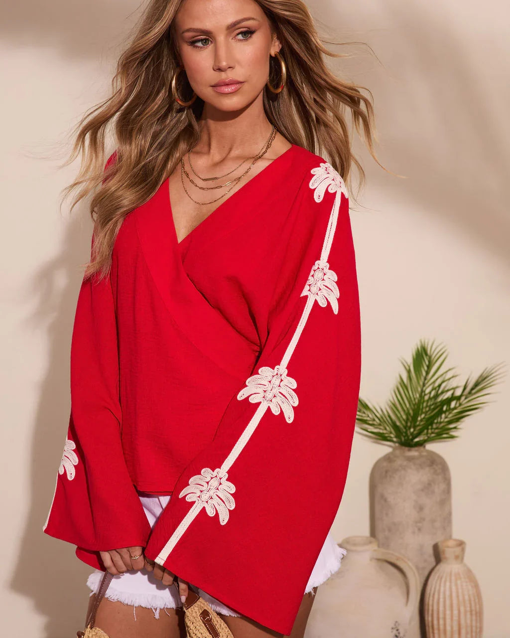 Coast Aura Abstract Floral Wrap Tie Blouse