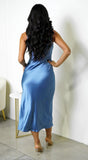 Lai Satin Midi Dress Blue