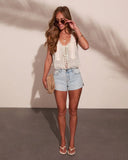 Ellisena Embroidered Cotton Lace Abstract Print Tank Top
