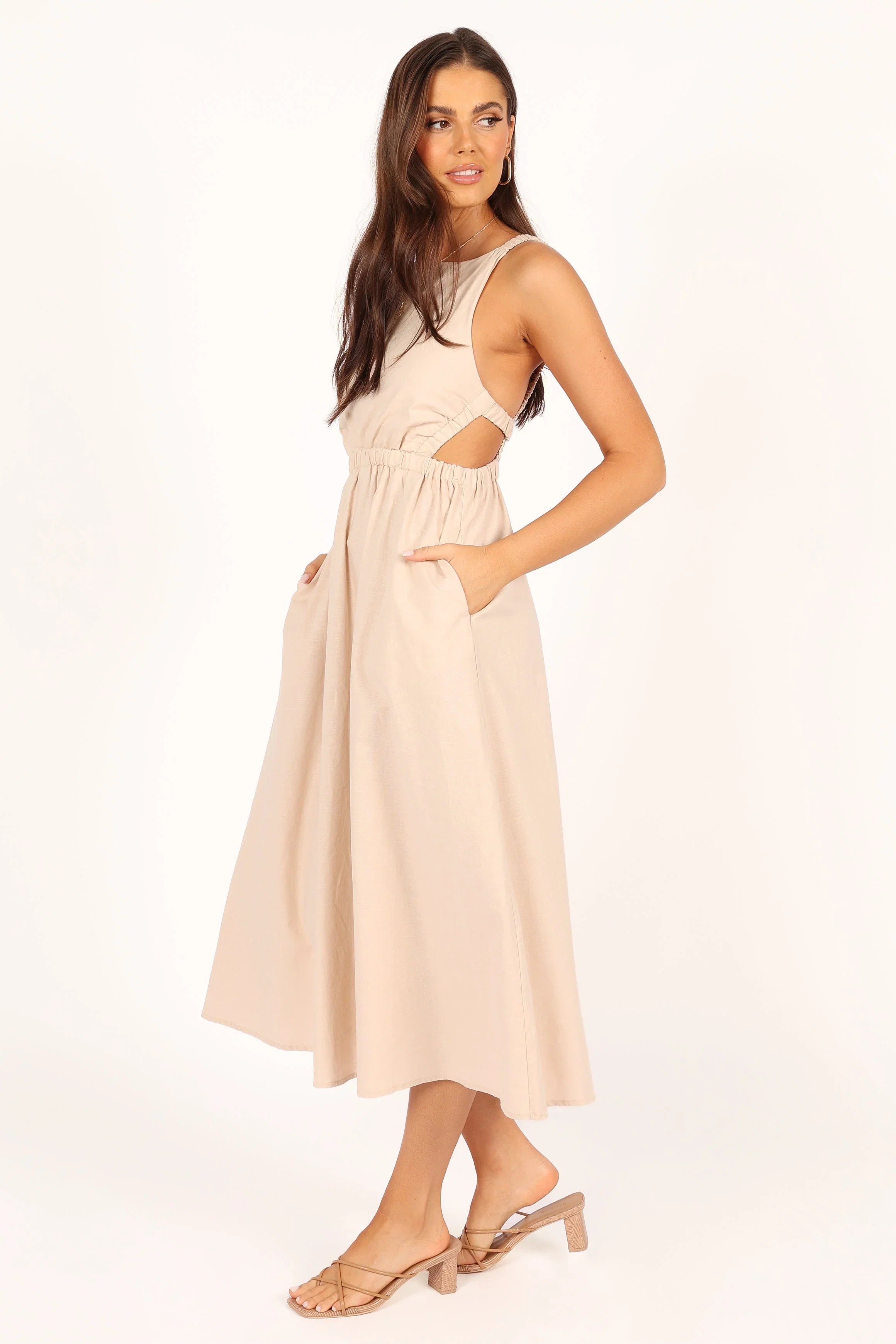 Aubrey Cutout Midi Dress Beige