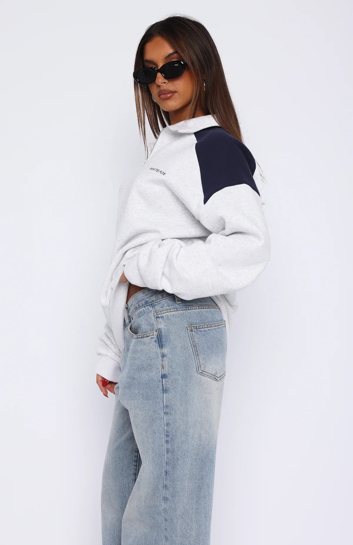 Its A Bad Idea Zip Front Sweater Grey