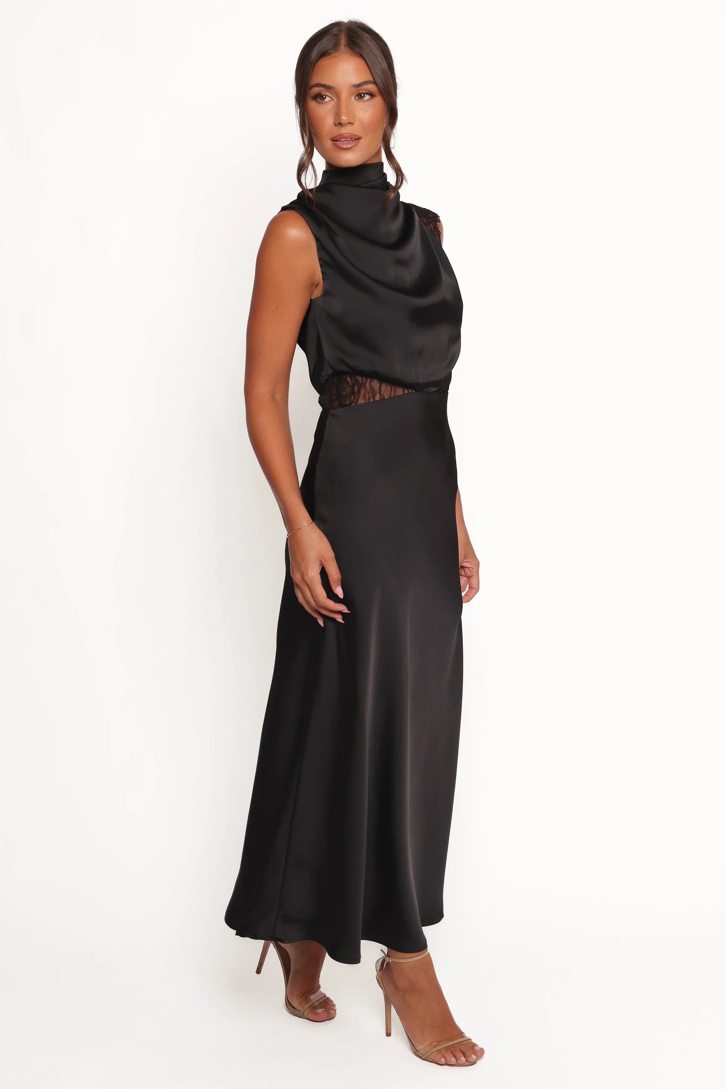 Anabelle Halter Neck Lace Maxi Dress Black