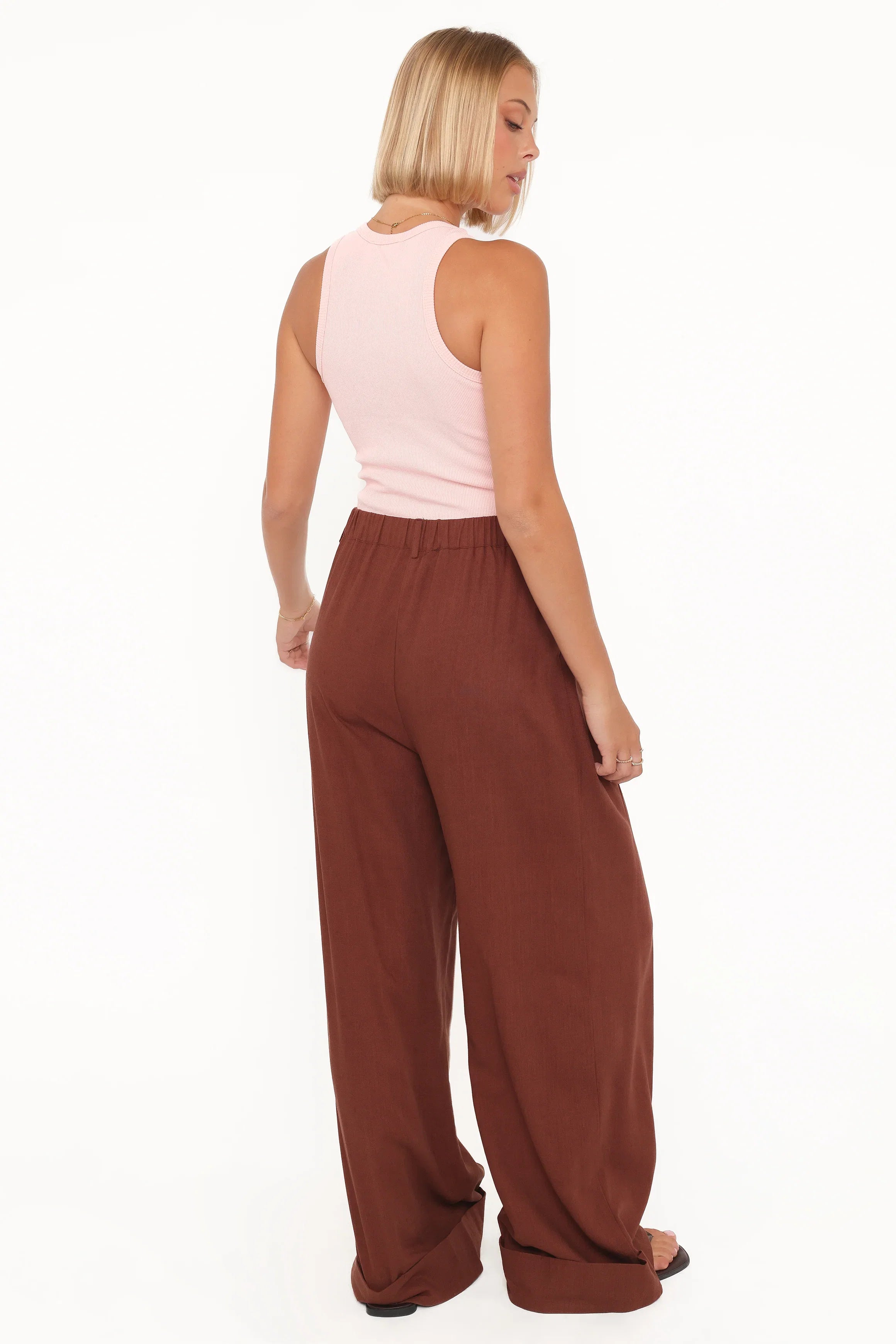 Elinor Cuffed Linen Pant Brown