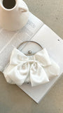 Satin Bow Clutch White