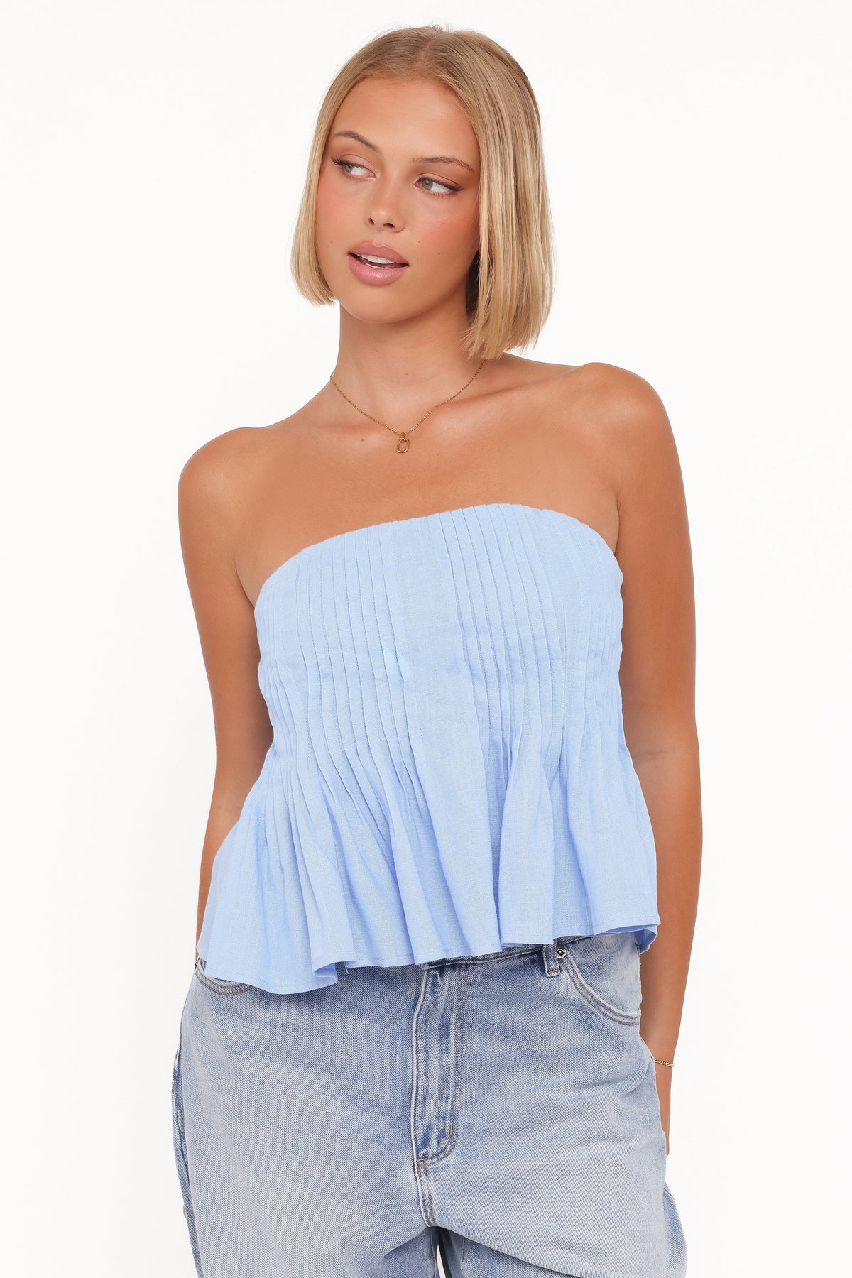 Cagnes Strapless Peplum Top Blue