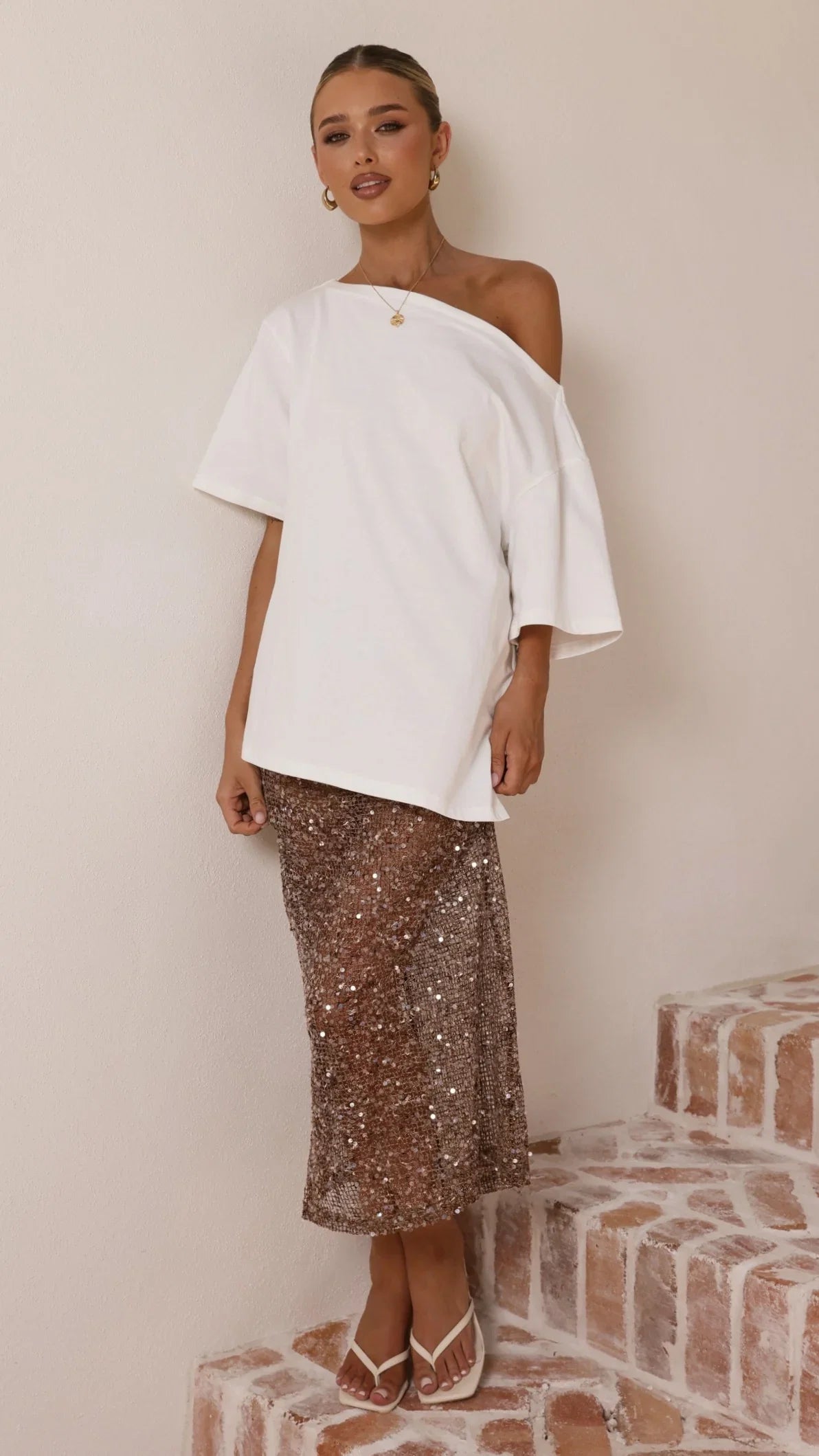 Verlo Sequins Maxi Skirt Mocha