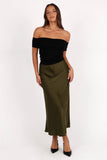 Nellie Satin Midi Skirt Olive