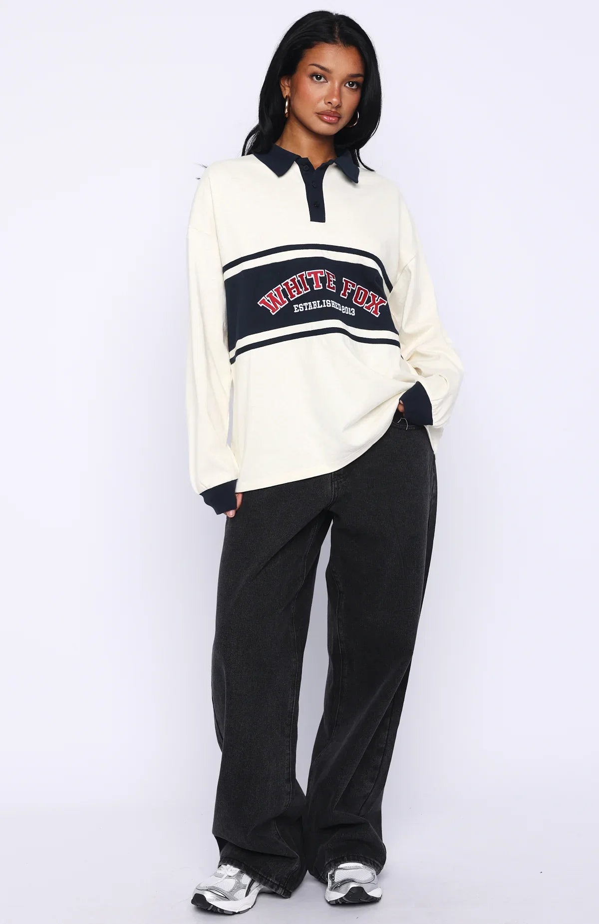 Meeting Friends Long Sleeve Rugby Shirt Cream