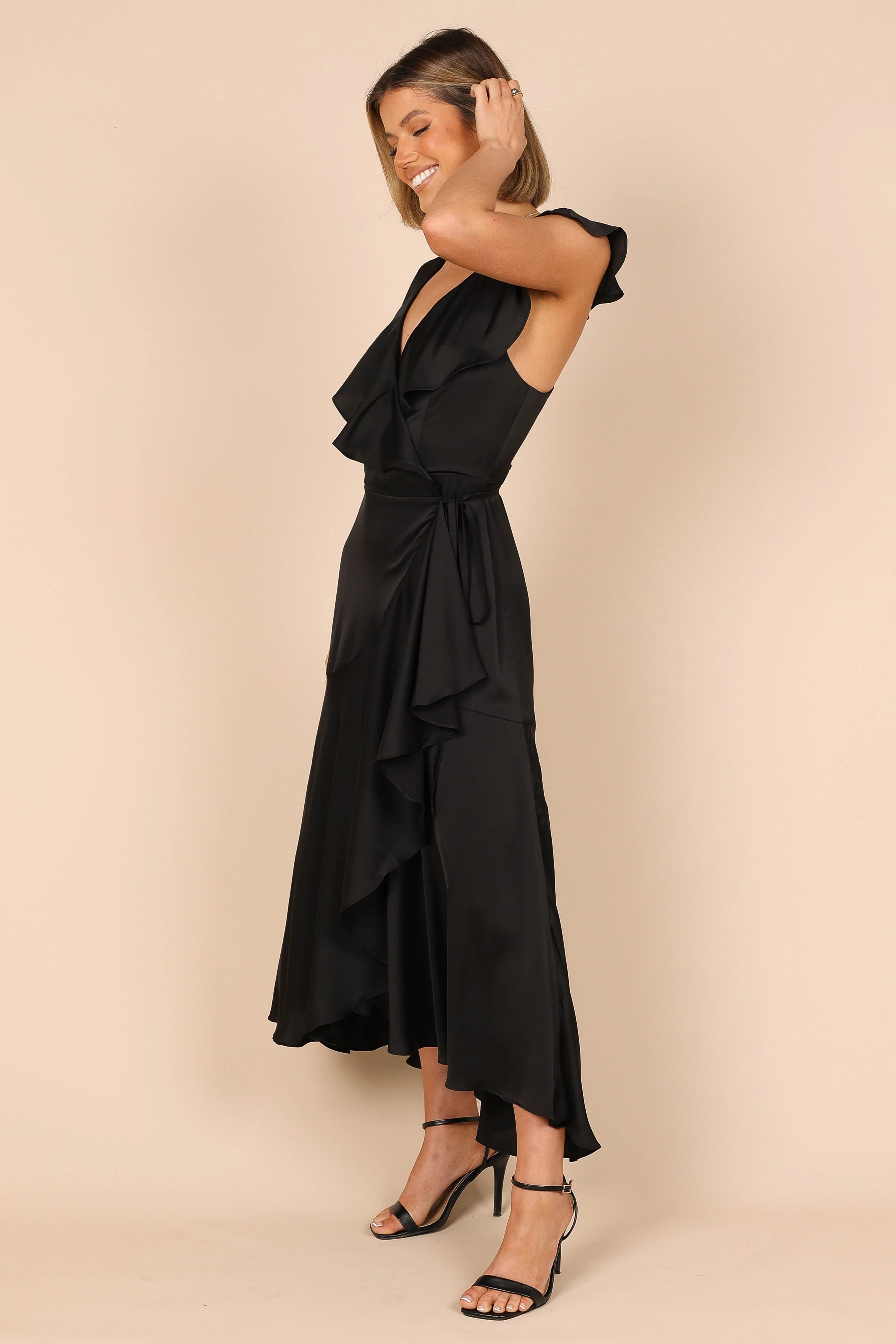 Cally Frill Shoulder Midi Dress Black