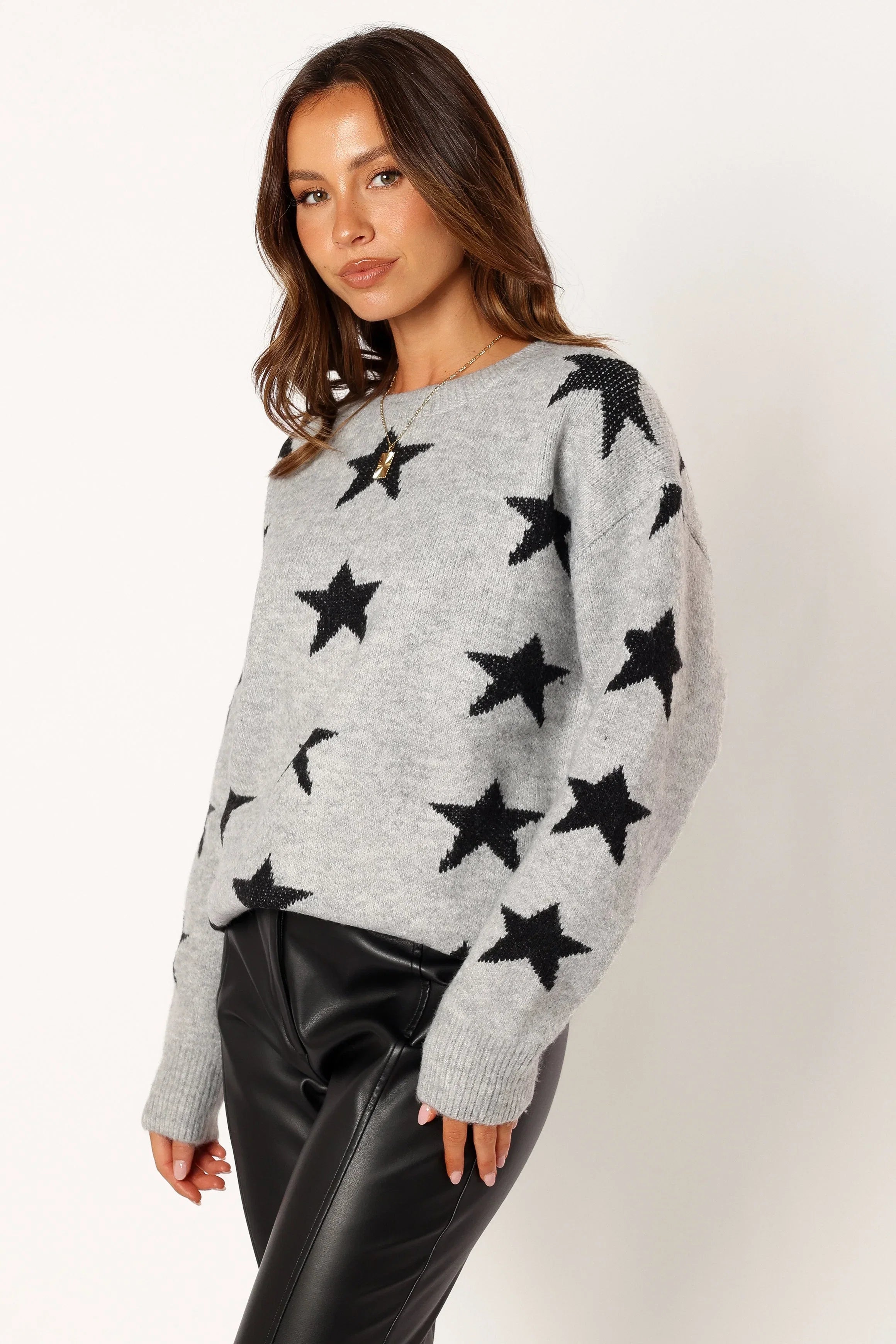 Janiyah Star Knit Sweater Grey Black