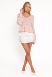 Molly Pearl Peplum Knit Sweater Light Pink