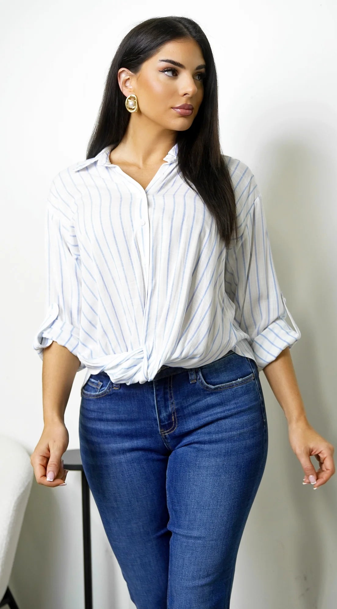 Drift Twist Stripe Shirt Chambray Blue