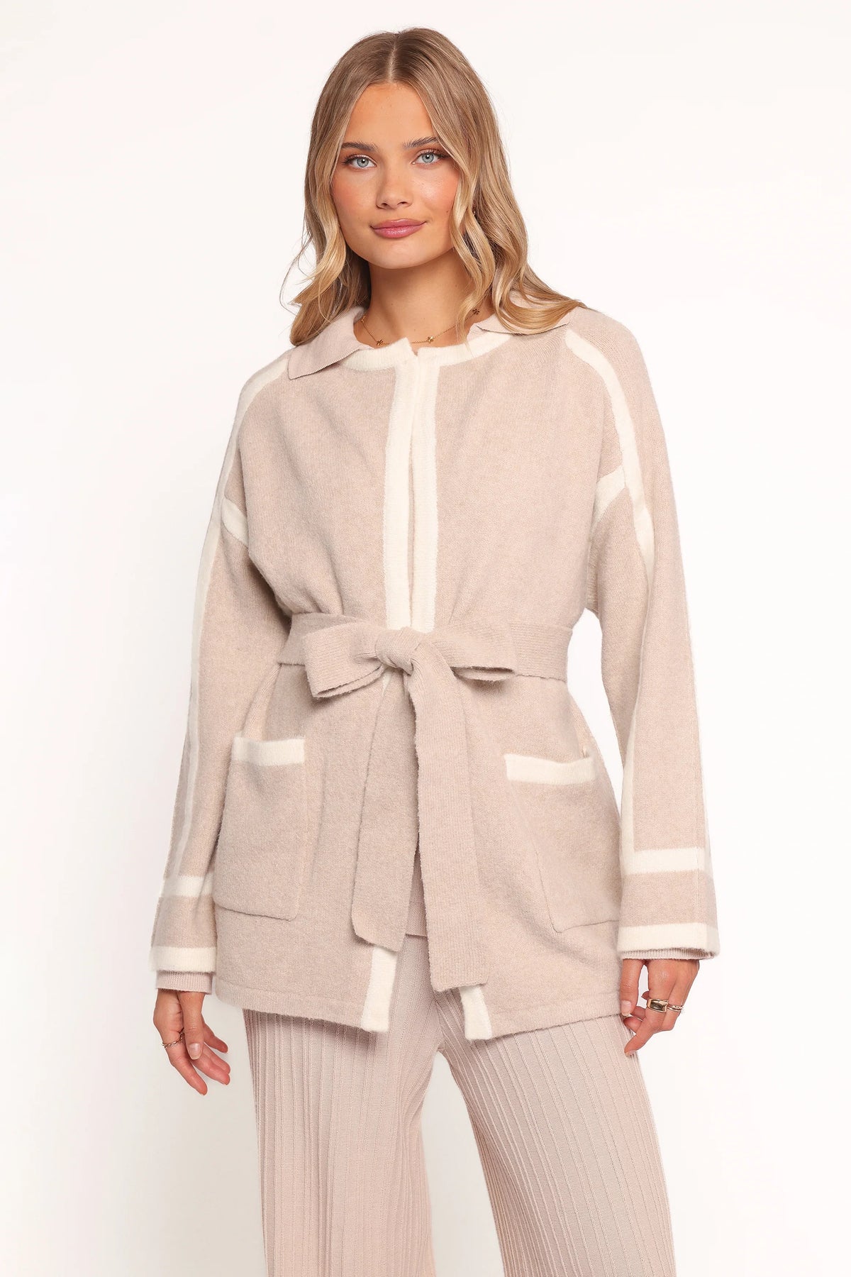 Maloney Tie Front Coatigan Beige