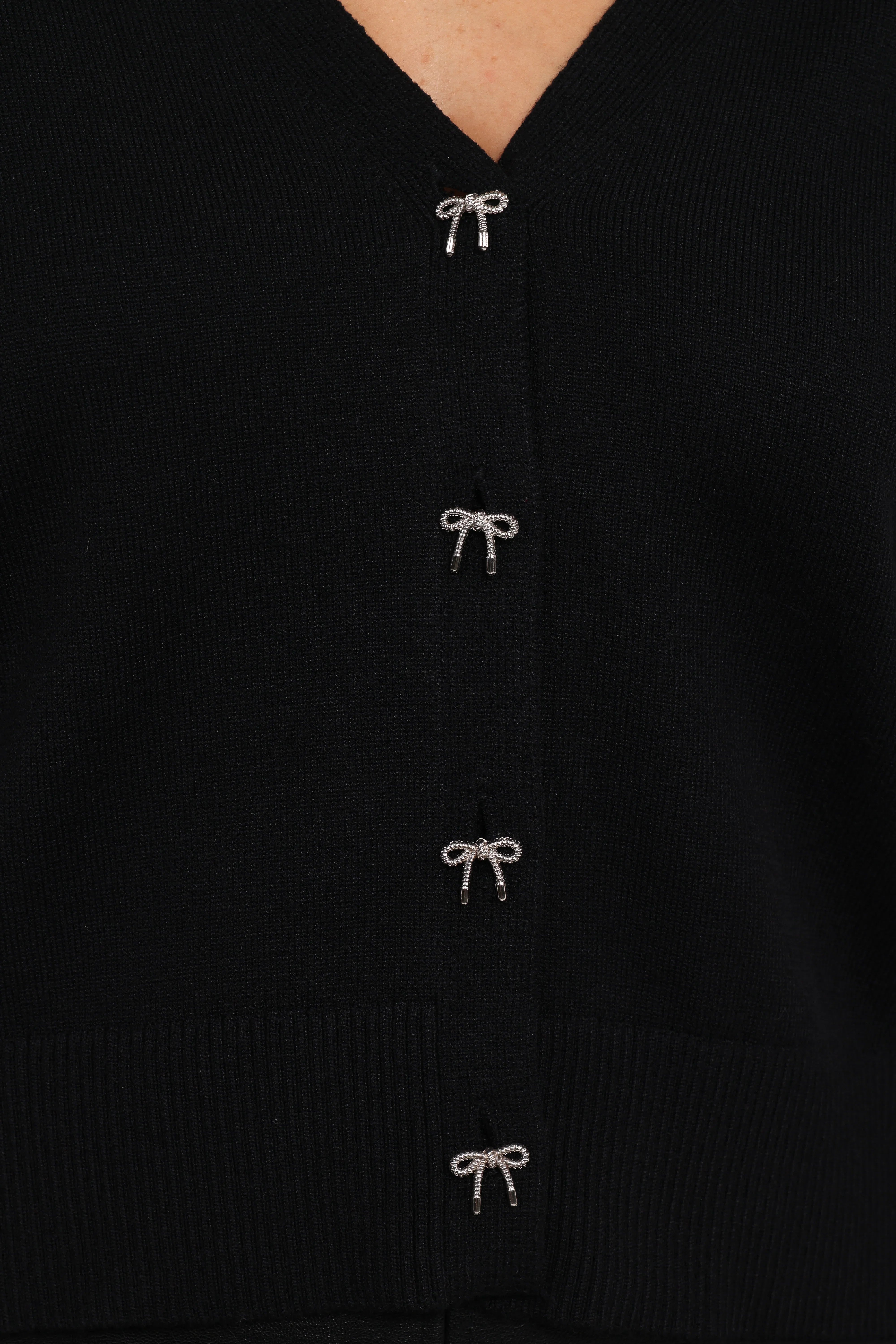 Josey Bow Button Cardigan Black