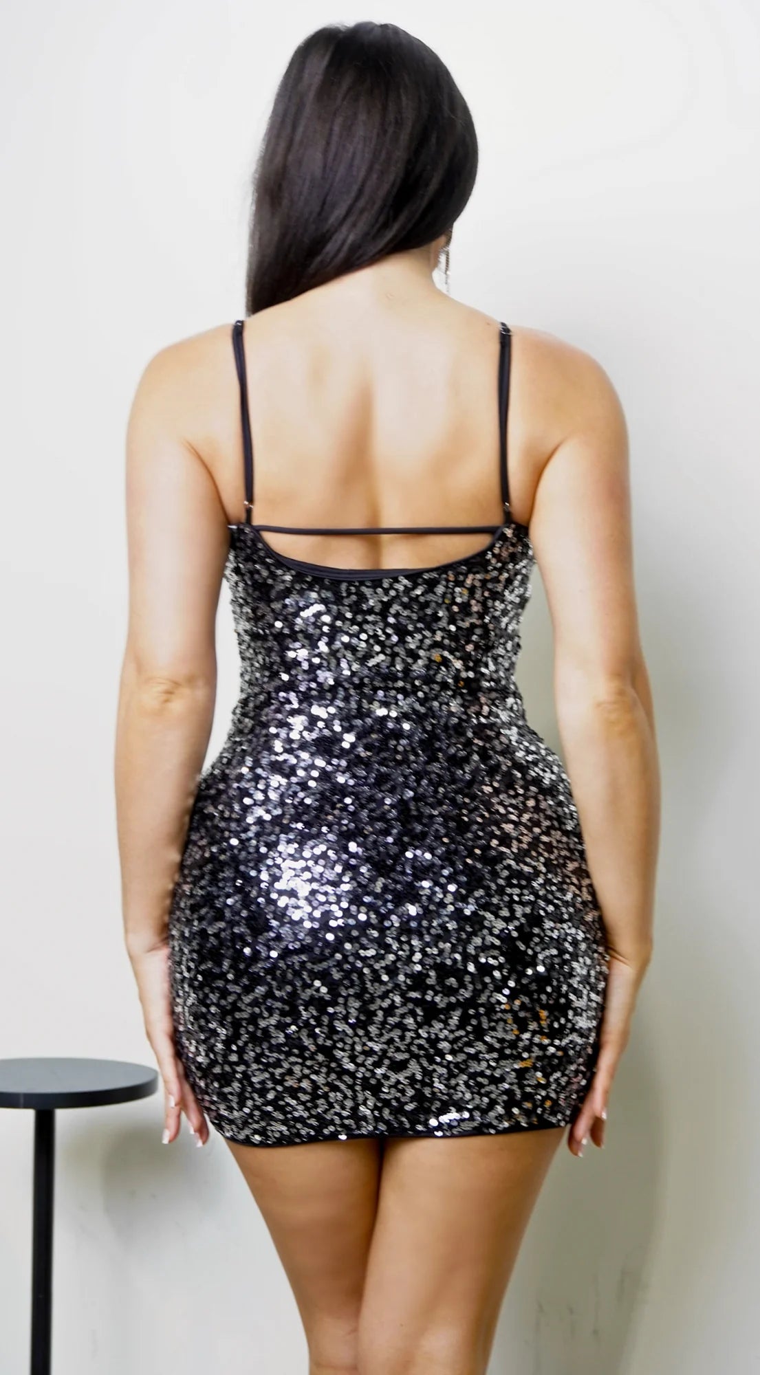 Kalise Halter Sequin Mini Dress Black Silver