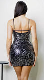 Kalise Halter Sequin Mini Dress Black Silver