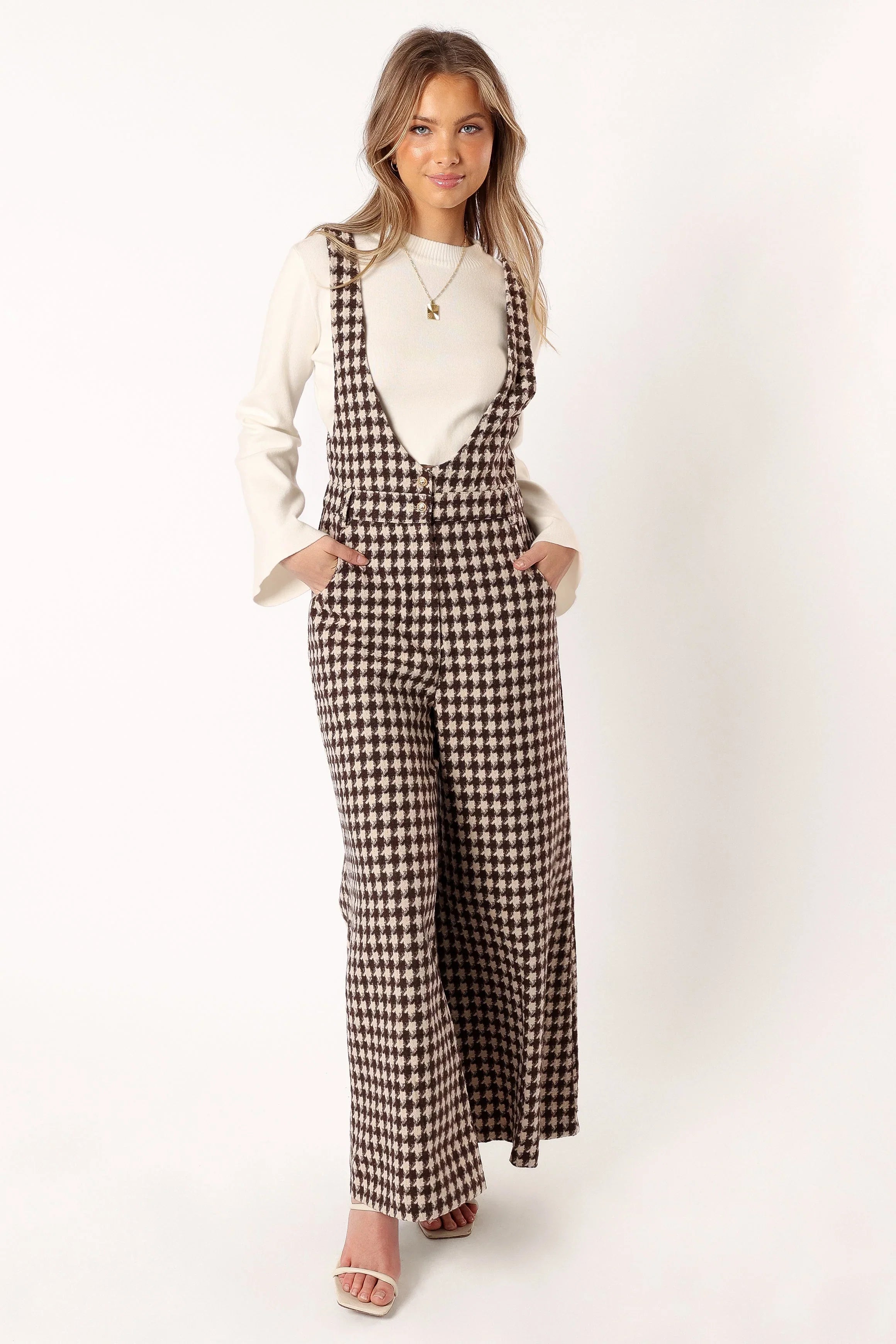 Jackson Jumpsuit Tan Houndstooth