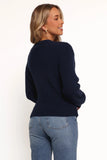 Ettie Wrap Side Tie Knit Sweater Navy