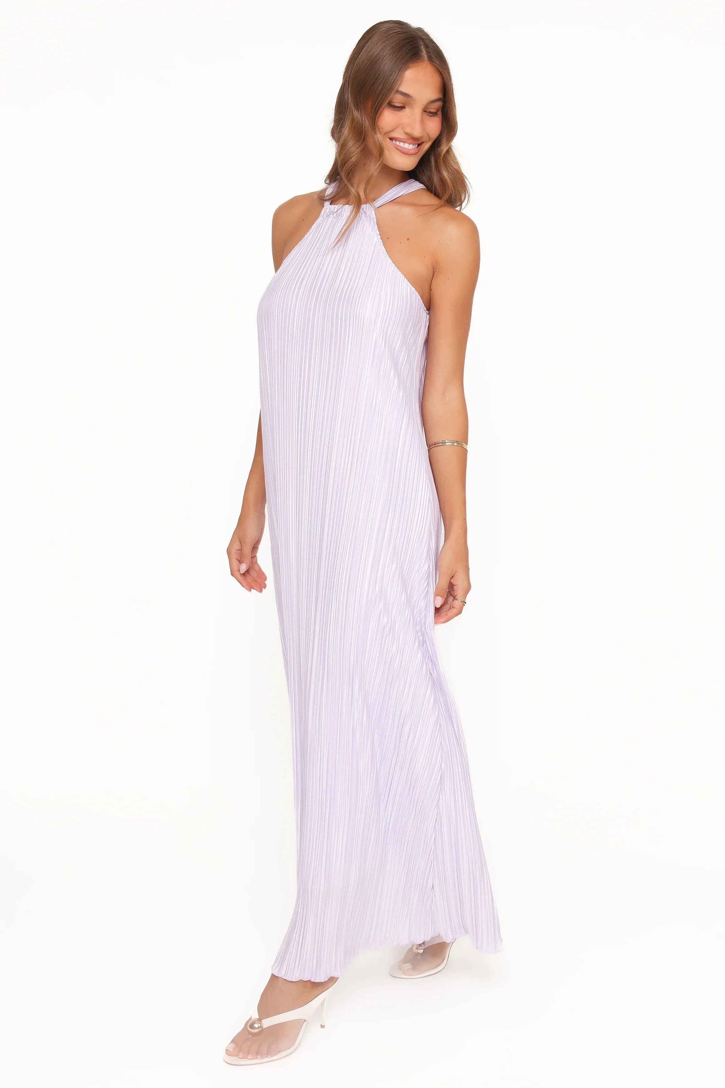 Melody Plisse Halter Maxi Dress Lavender