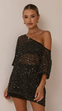 Zinnie Sequins Off Shoulder Top Black