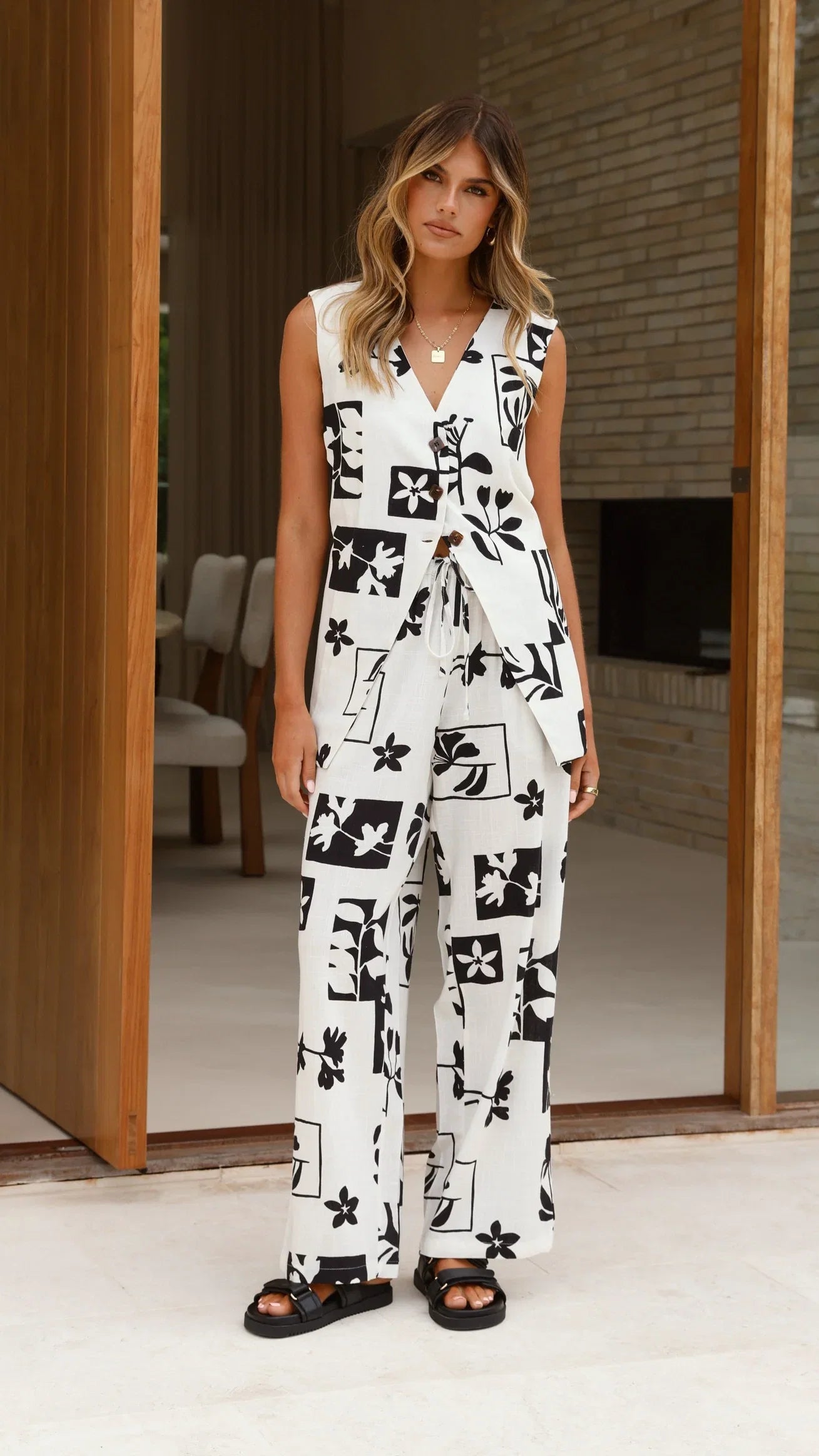 Samaya Pants White Black Print