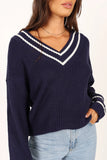 Leanna Vneck Knit Sweater Navy