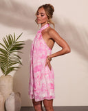 Tropic Bloom Floral Print Halter Neck Mini Dress