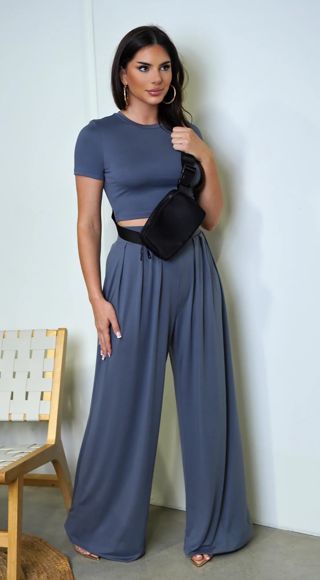 Victoria Wide Leg Pants Set Blue