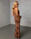 Midnight Vine Cowl Halter Maxi Dress