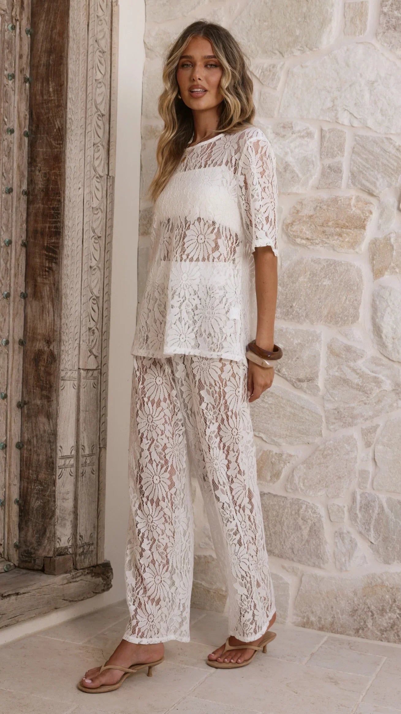 Santana Lace Pants White