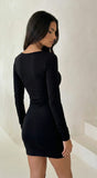 Aloria Square Neck Draped Mini Dress Black