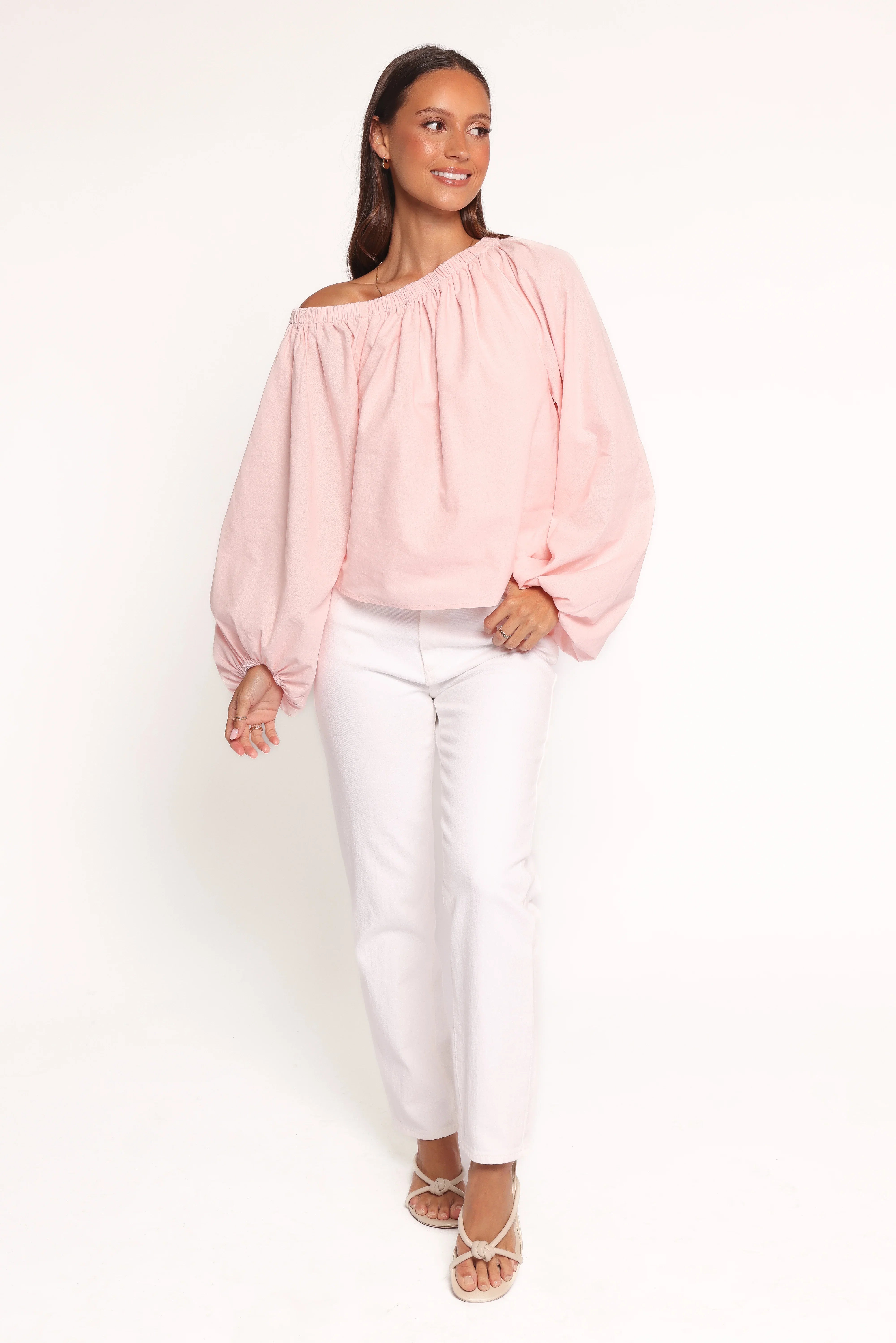 Zion Off Shoulder Long Sleeve Top Pale Pink