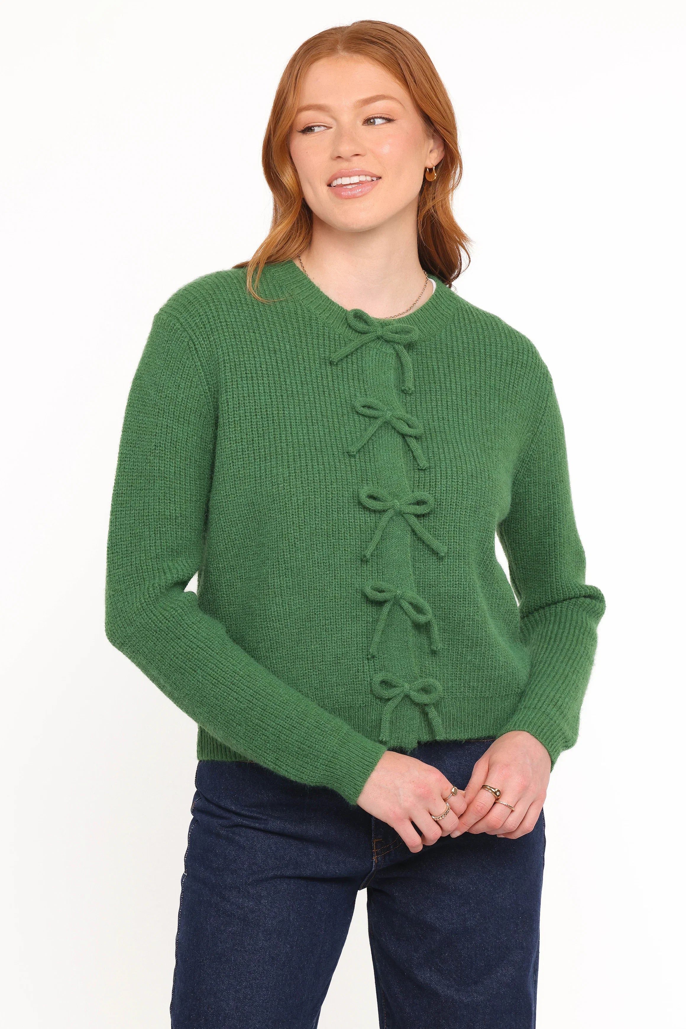 Wilde Bow Front Cardigan Green