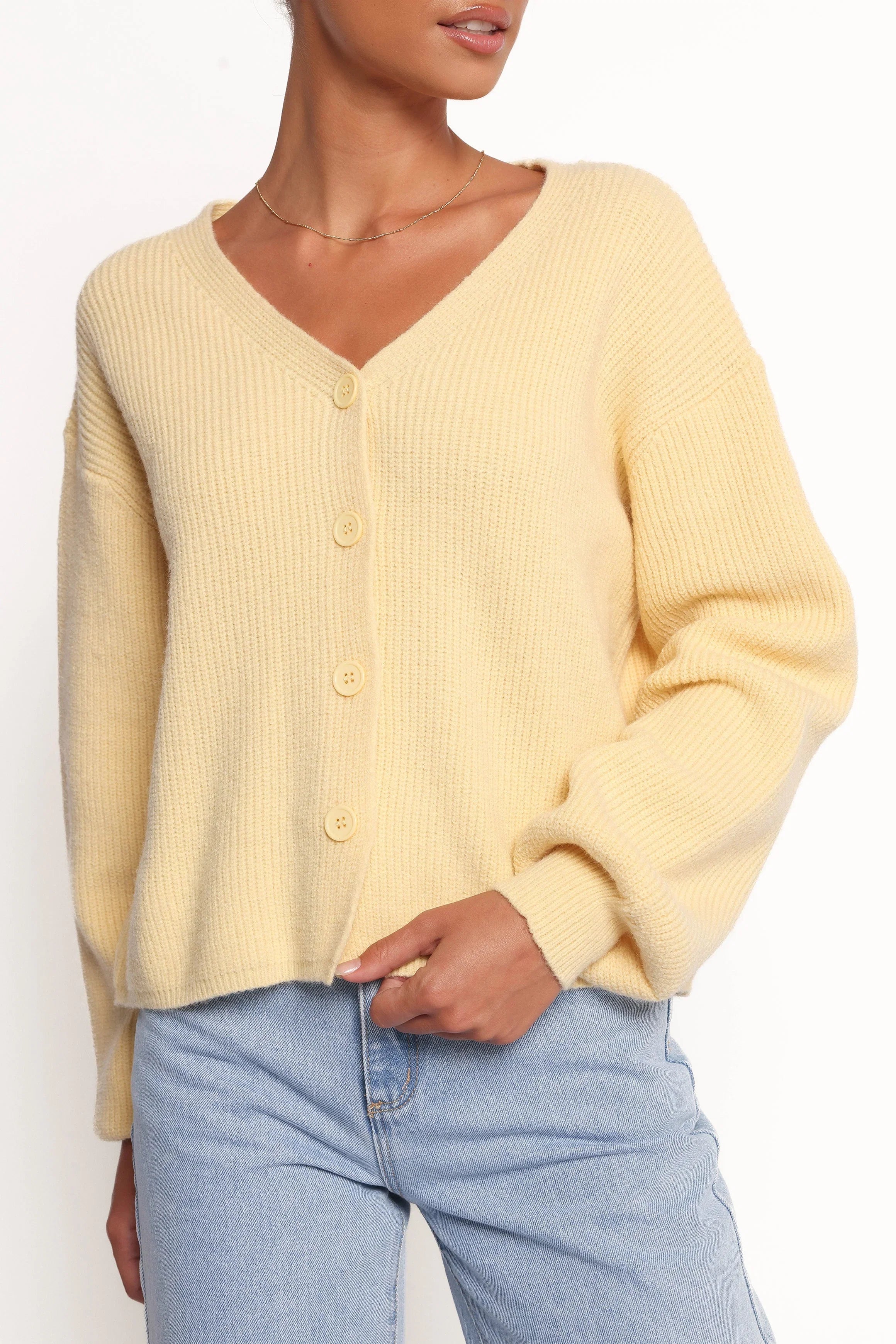 Sybil Button Front Cardigan Butter Yellow