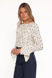 Eira Textured Ruffle Top Cream Blue Floral