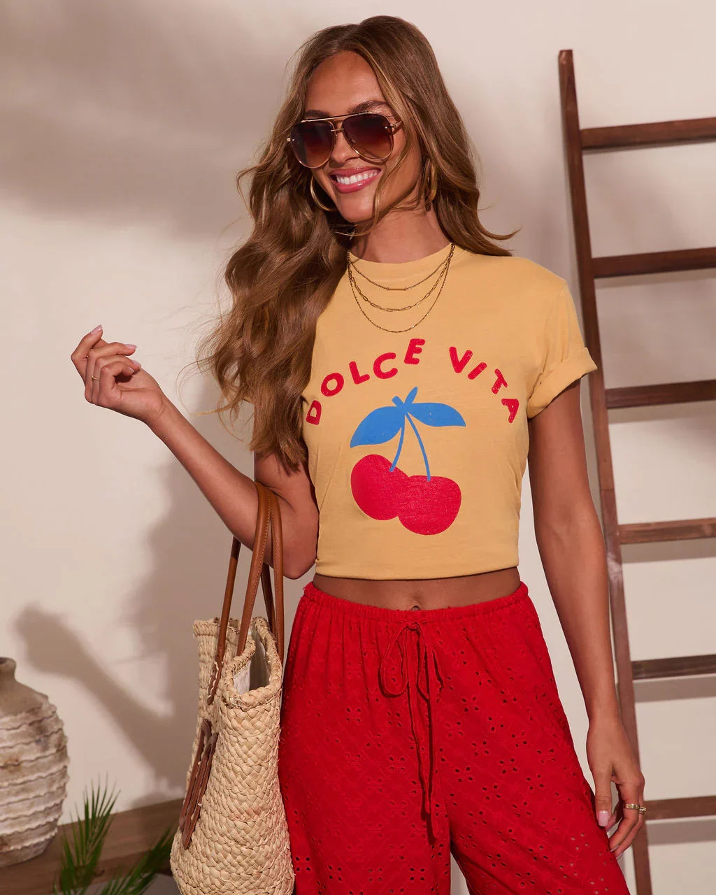 Dolce Vita Cherry Cotton Short Sleeve Graphic Tee