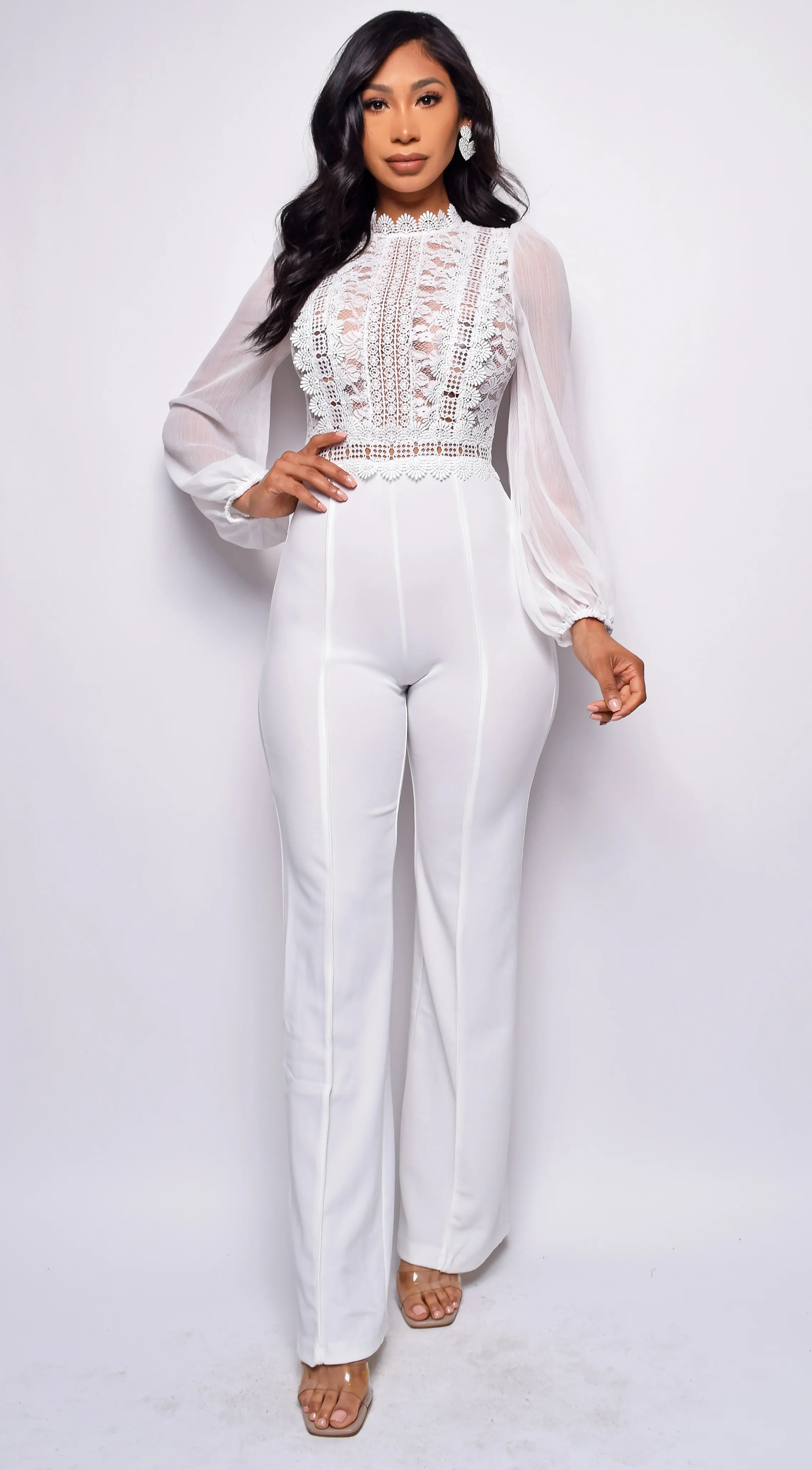 Nerine Crochet Lace Mesh Jumpsuit White