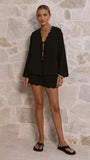 Leelo Tie Front Top and Shorts Set Black