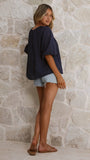 Carolyn Button Front Top Navy
