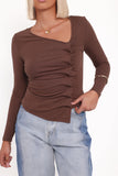 Ethel Asymmetrical Knit Top Chocolate