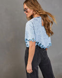 Trail Song Embroidered Eyelet Hem Denim Top