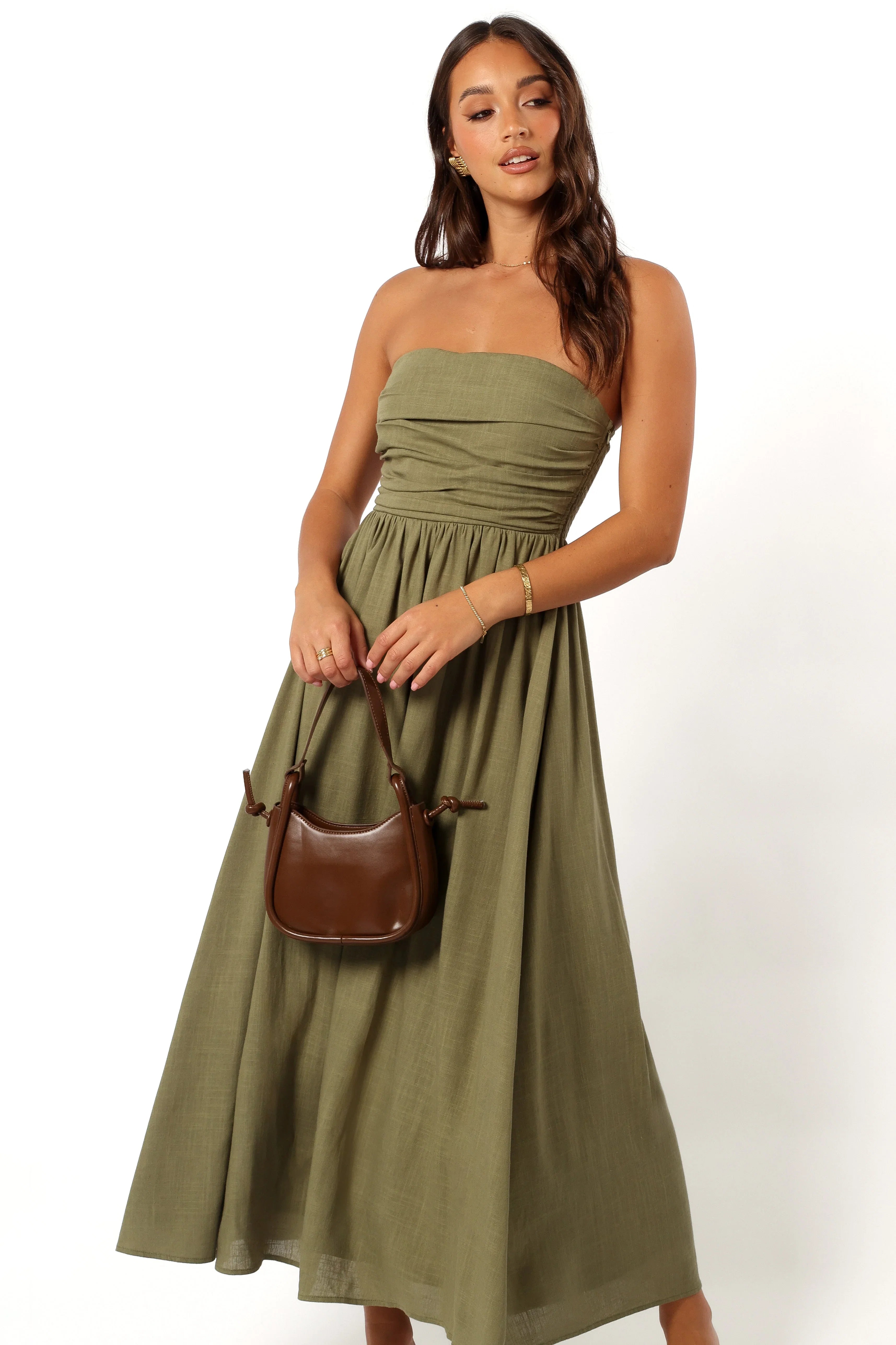 Kayt Strapless Dress Olive Green