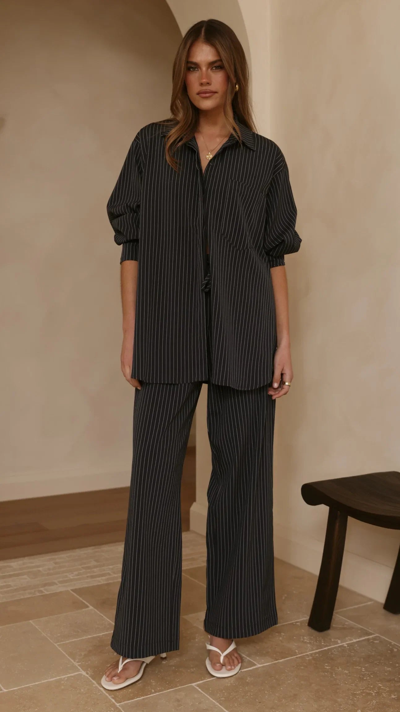 Zaila Pants Navy White Stripe