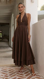 Kathy Halter Neck Maxi Dress Chocolate