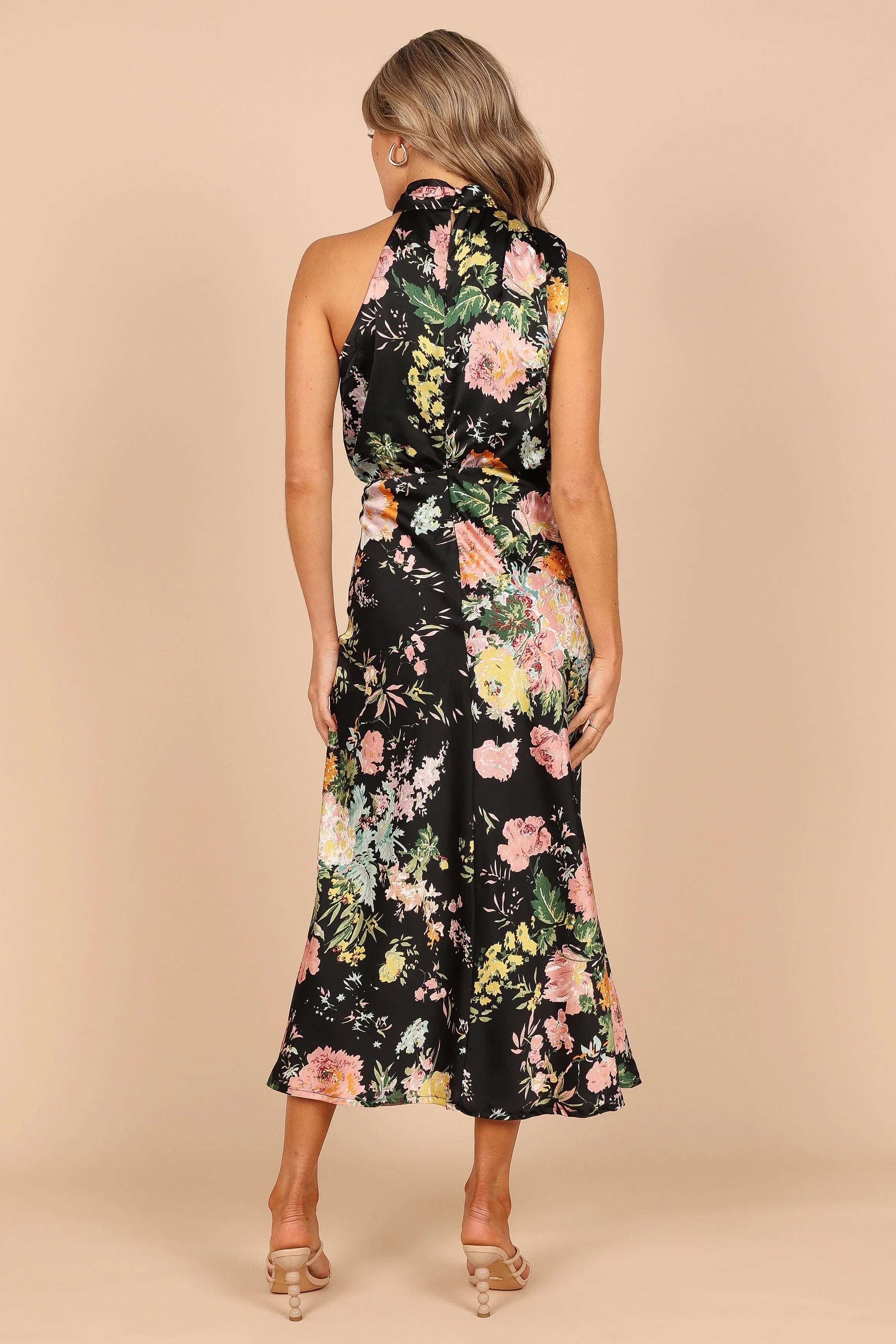 Anabelle Halter Neck Midi Dress Black Floral